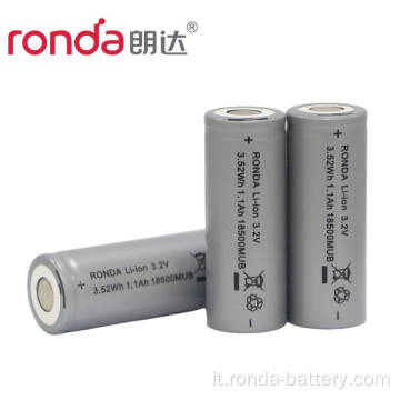 Batteria cilindrica LifePO4 IFR18500-1100Mah 3.2V